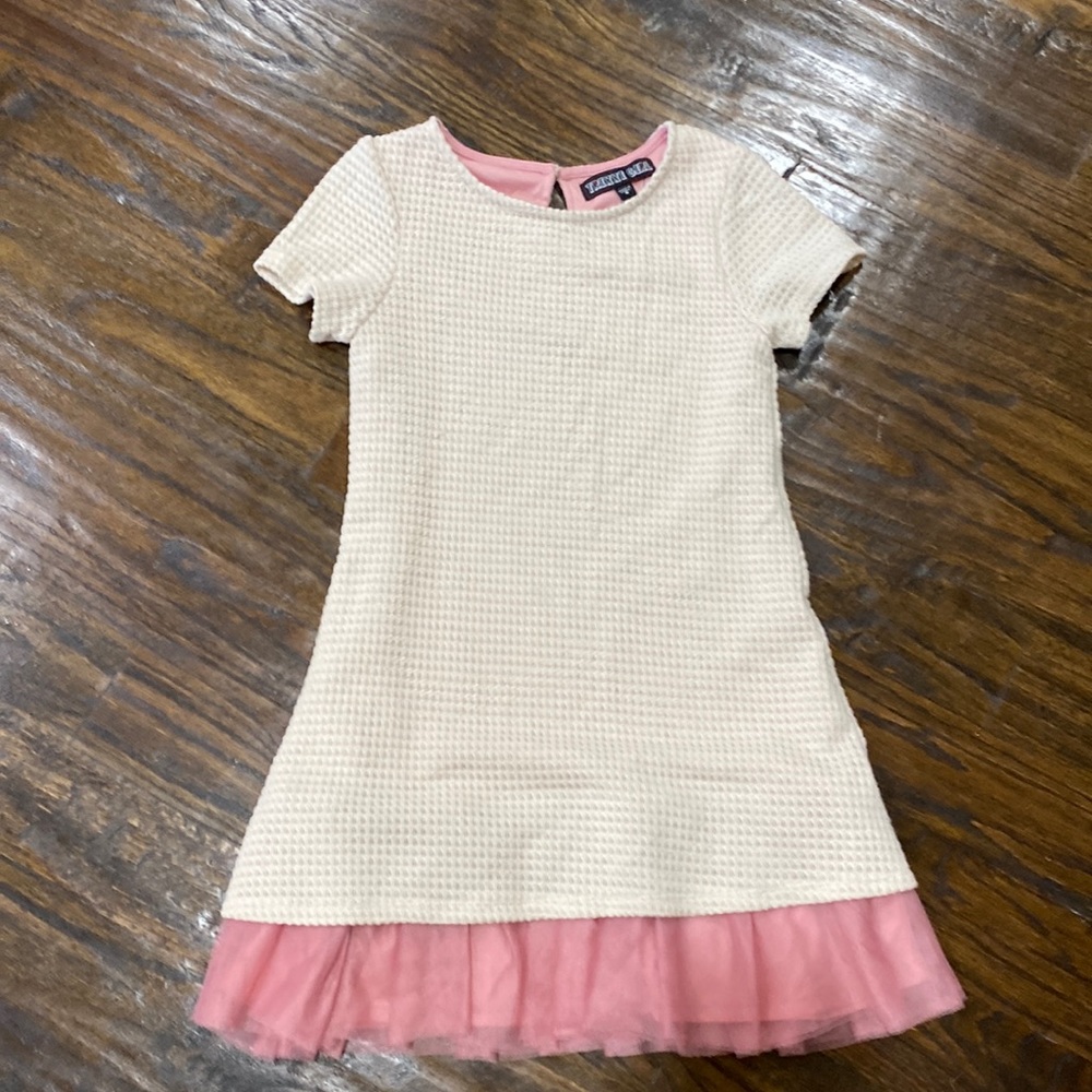 Trixxi Girl off white tan and pink dress
